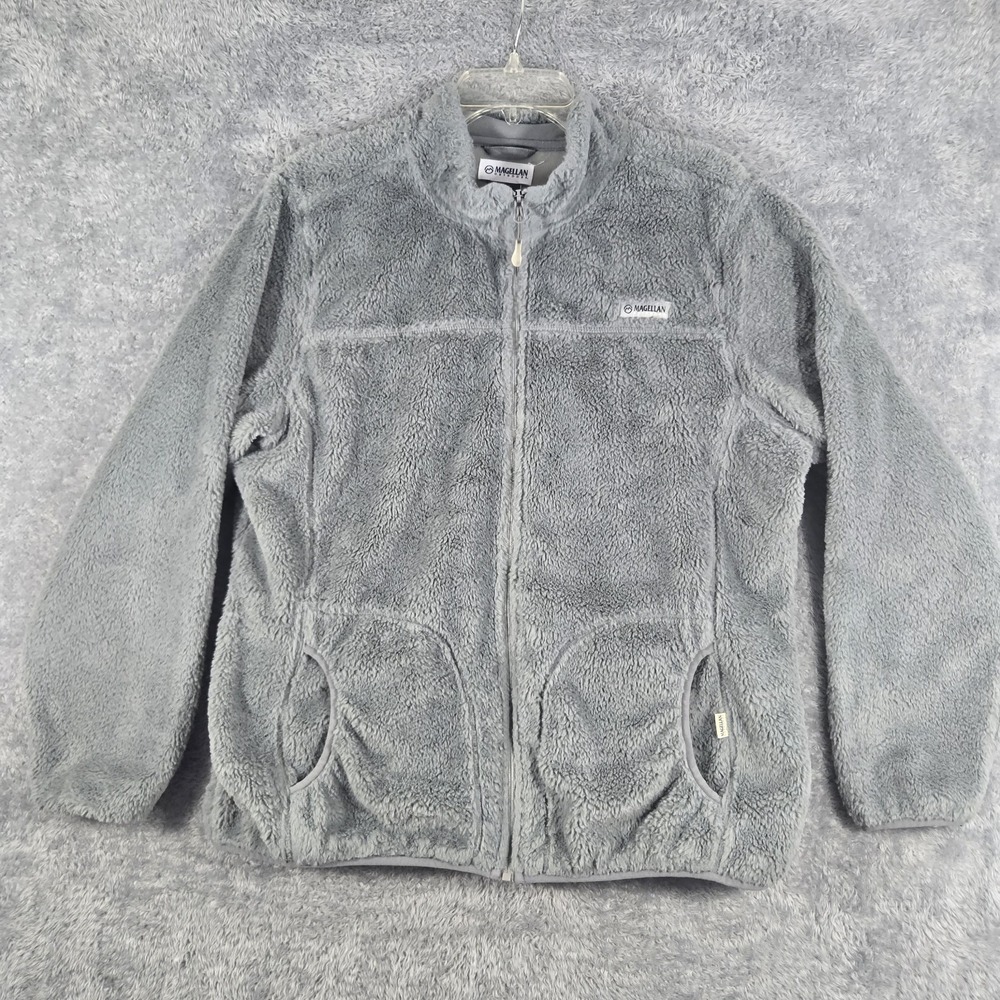Magellan Outdoors Womens 1X Grey Sherpa Fleece Full Zip Jacket Soft Cozy Coat